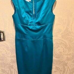 Kay Unger turquoise satin cocktail dress; size 14